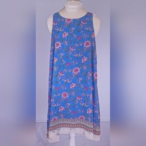 Blue Floral Lace Hem Shift Dress | Boho Cottagecore Mini